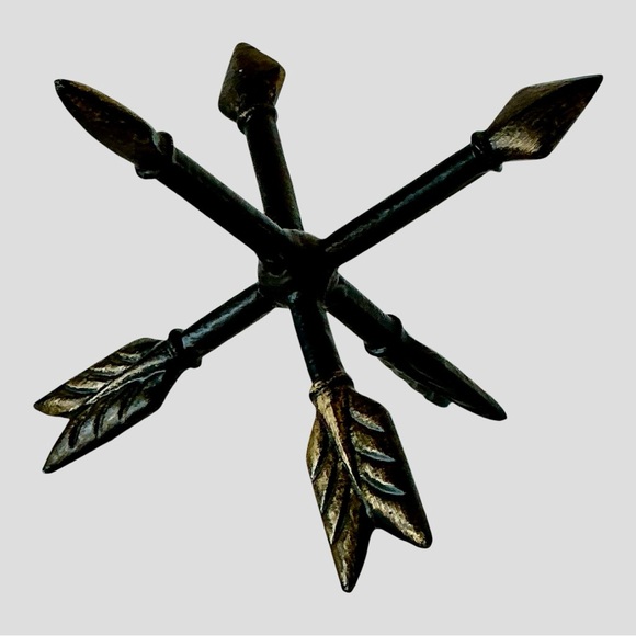 Metallic Arrow Sculpture Center Crossing Triple Arrows Accent Tabletop Decor - Picture 11 of 15